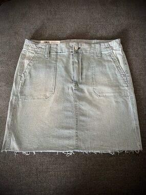 Striped Light Blue Mini Skirt - Casual Cotton Blend